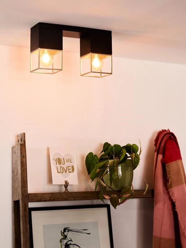 Lucide RIXT - Flush ceiling light - 2xE27 - Black - atmosphere 1